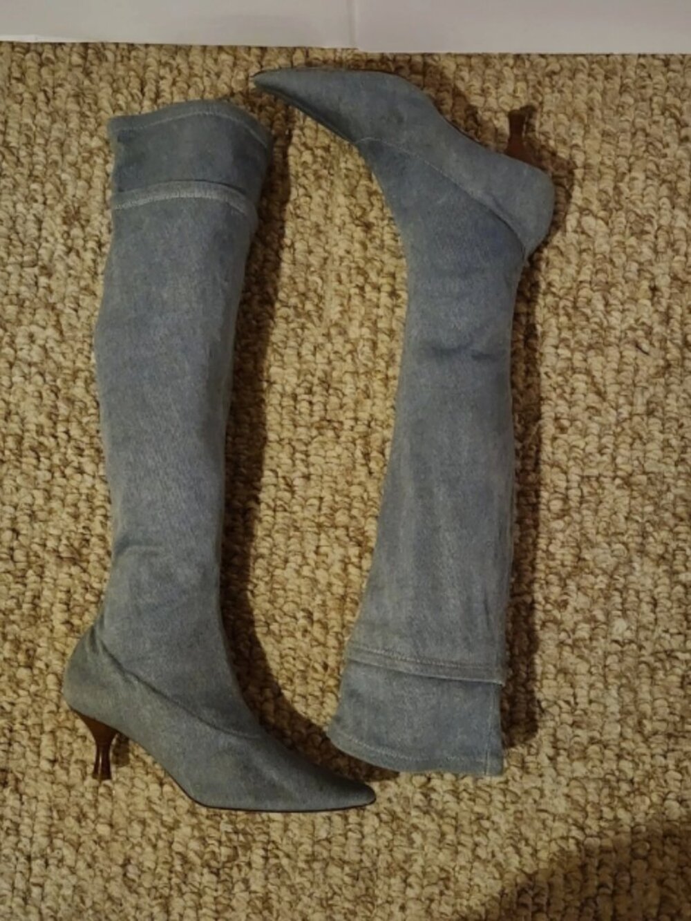 Valerie Stevens Light Blue Denim Over-the-Knee Pointed Toe Slip-On Boots 7